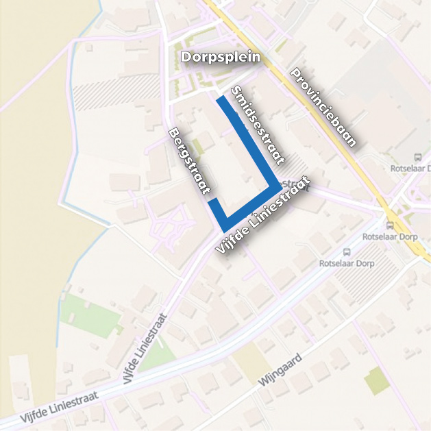 Kaartje waar de voetpaden in Rotselaar-Centrum vernieuwd worden.