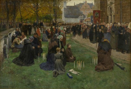 Het centraal paneel van het drieluik 'De kaarskensprocessie te Scherpenheuvel' van Frans Van Leemputten.