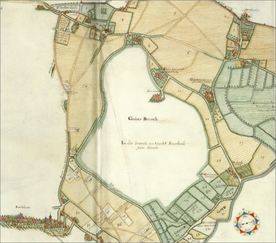 Het ‘Gever Broeck’, op een kaart van 1659 in het Kaartboek van de abdij Averbode.