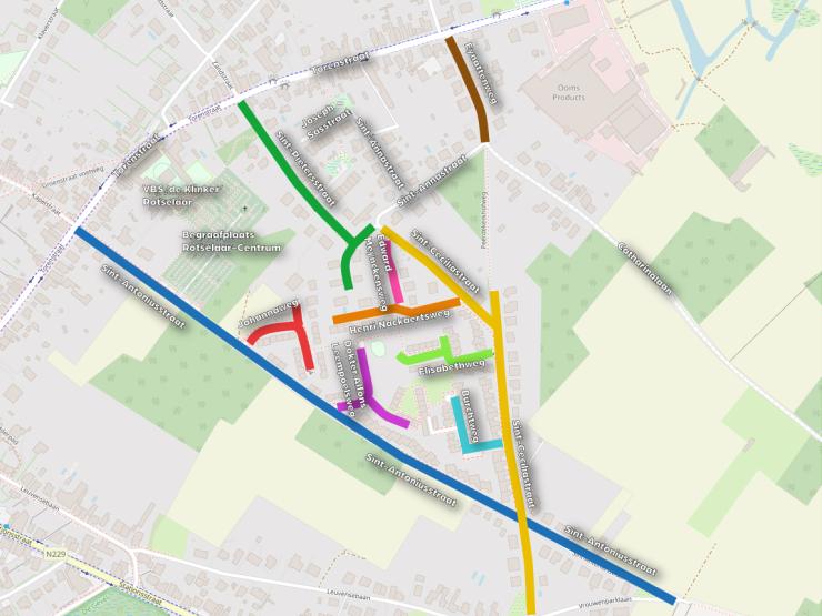 Kaartje van de Sint-Antoniuswijk met nieuwe straatnamen.
